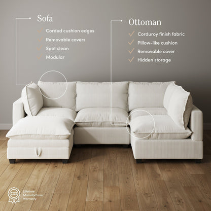 Divano imbottito modulare Chelsea Modern Cloud con seduta profonda e cuscini morbidi