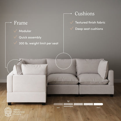 Divano imbottito modulare Chelsea Modern Cloud con seduta profonda e cuscini morbidi