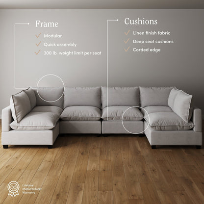 Divano imbottito modulare Chelsea Modern Cloud con seduta profonda e cuscini morbidi