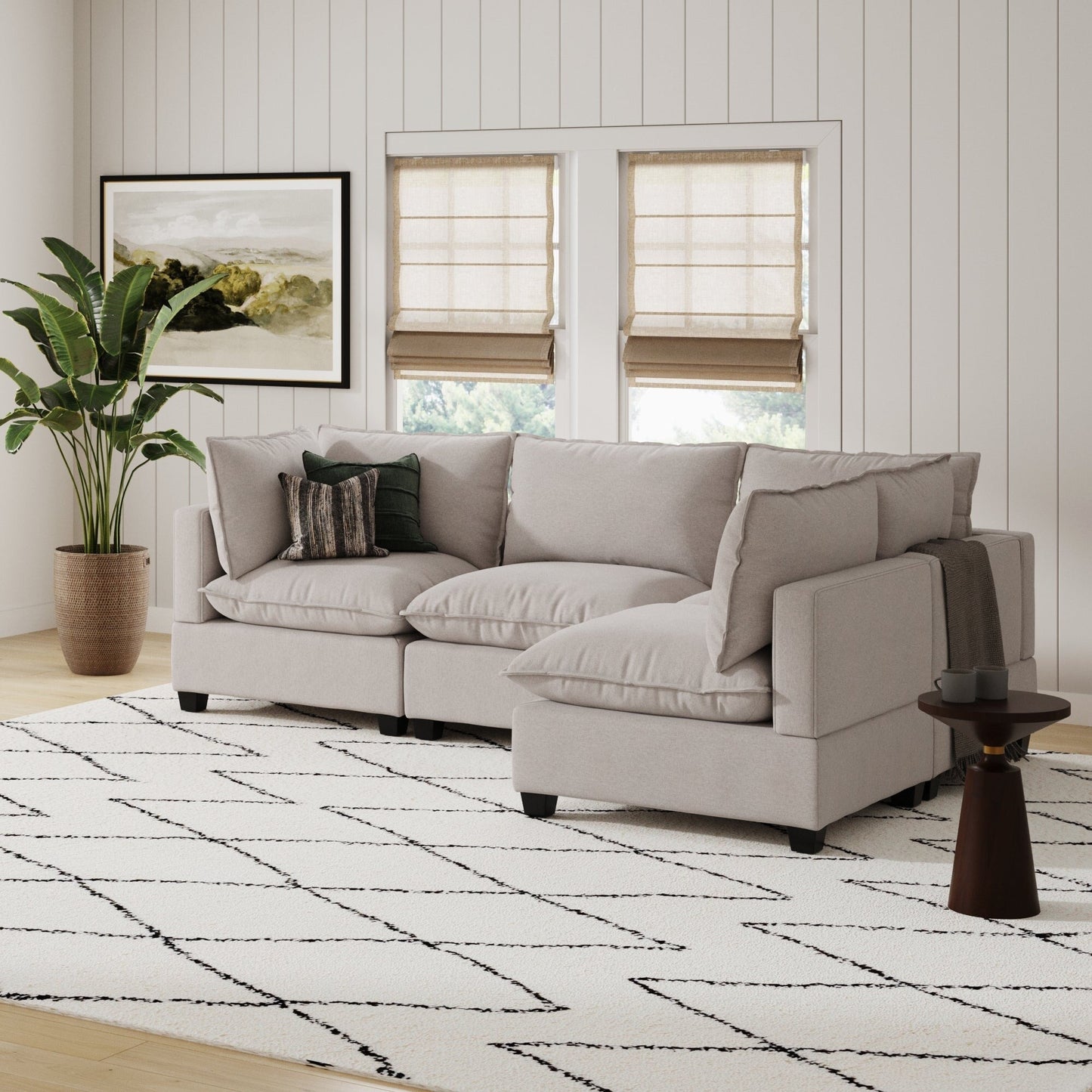 Divano imbottito modulare Chelsea Modern Cloud con seduta profonda e cuscini morbidi