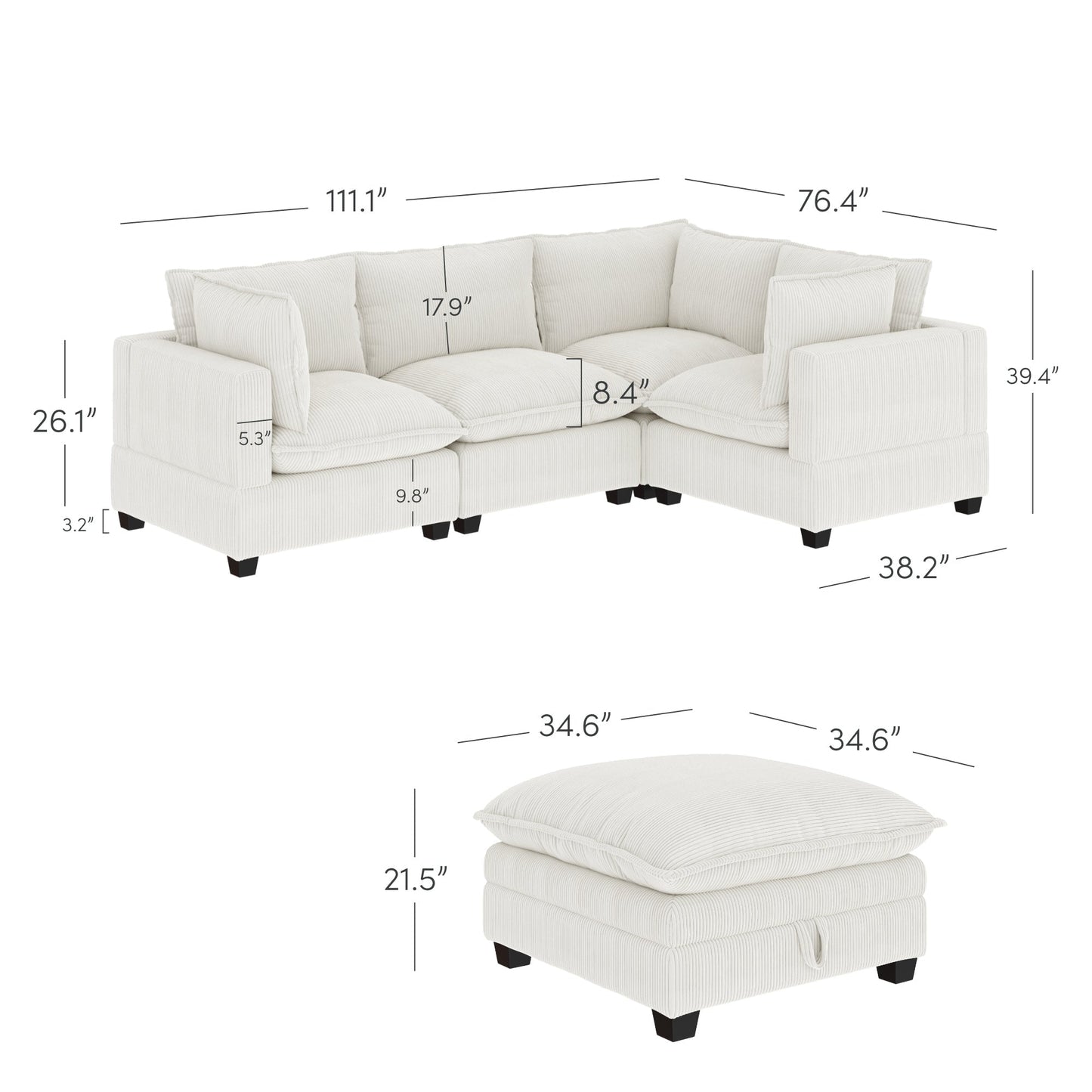 Divano imbottito modulare Chelsea Modern Cloud con seduta profonda e cuscini morbidi