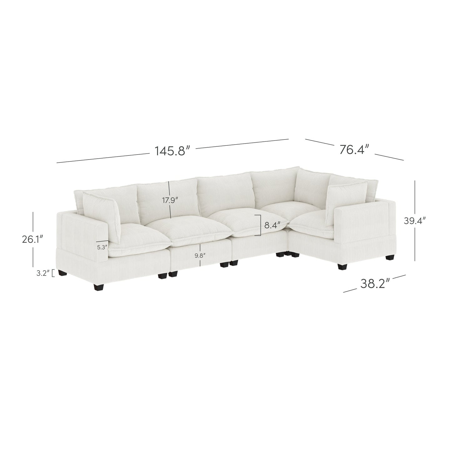 Divano imbottito modulare Chelsea Modern Cloud con seduta profonda e cuscini morbidi