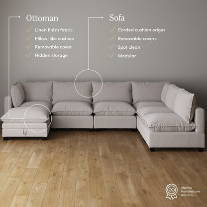 Divano imbottito modulare Chelsea Modern Cloud con seduta profonda e cuscini morbidi