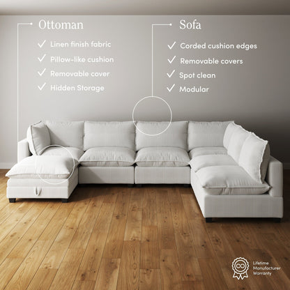 Divano imbottito modulare Chelsea Modern Cloud con seduta profonda e cuscini morbidi