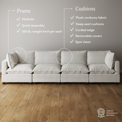 Divano imbottito modulare Chelsea Modern Cloud con seduta profonda e cuscini morbidi