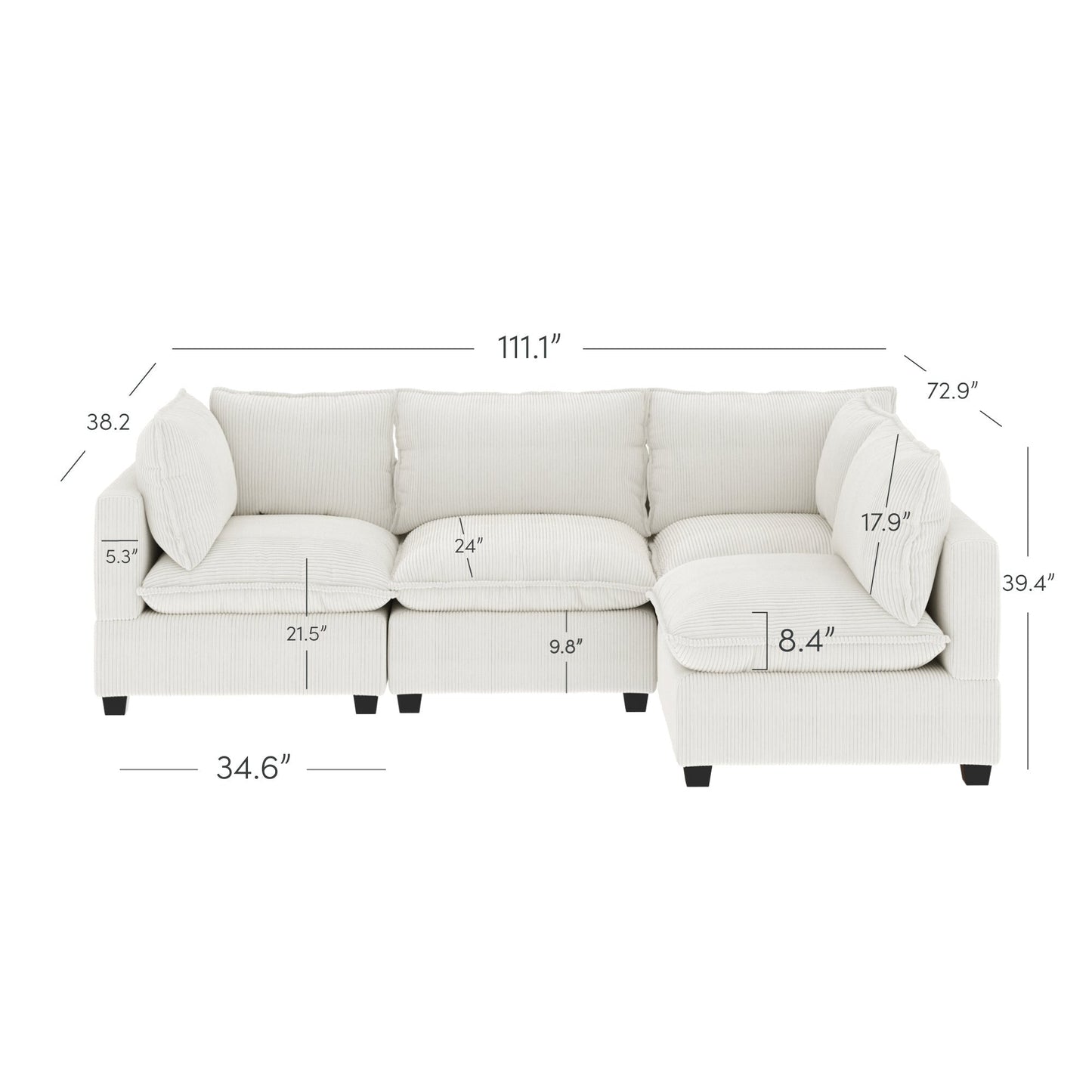 Divano imbottito modulare Chelsea Modern Cloud con seduta profonda e cuscini morbidi