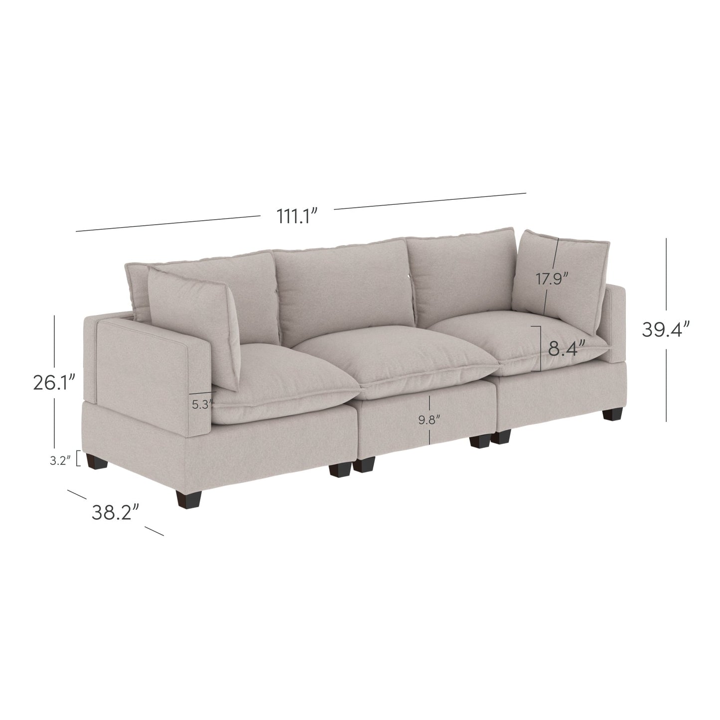 Divano imbottito modulare Chelsea Modern Cloud con seduta profonda e cuscini morbidi