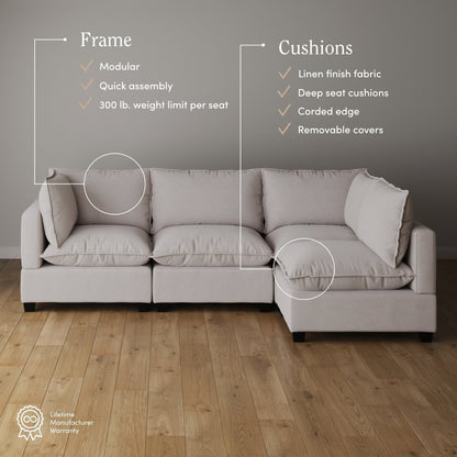 Divano imbottito modulare Chelsea Modern Cloud con seduta profonda e cuscini morbidi