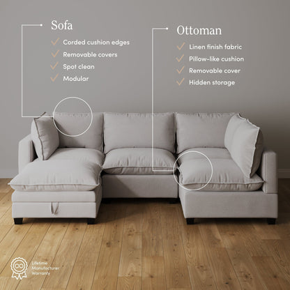 Divano imbottito modulare Chelsea Modern Cloud con seduta profonda e cuscini morbidi