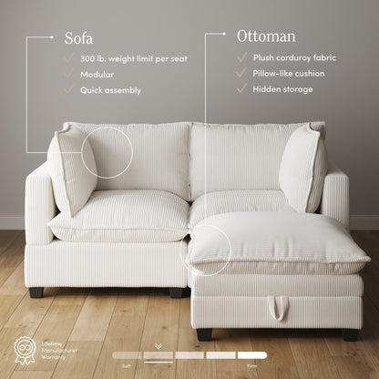 Divano imbottito modulare Chelsea Modern Cloud con seduta profonda e cuscini morbidi