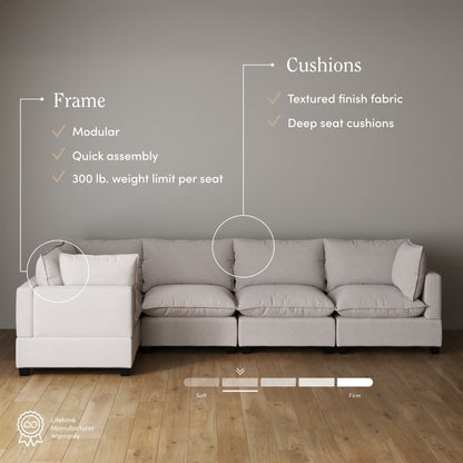 Divano imbottito modulare Chelsea Modern Cloud con seduta profonda e cuscini morbidi