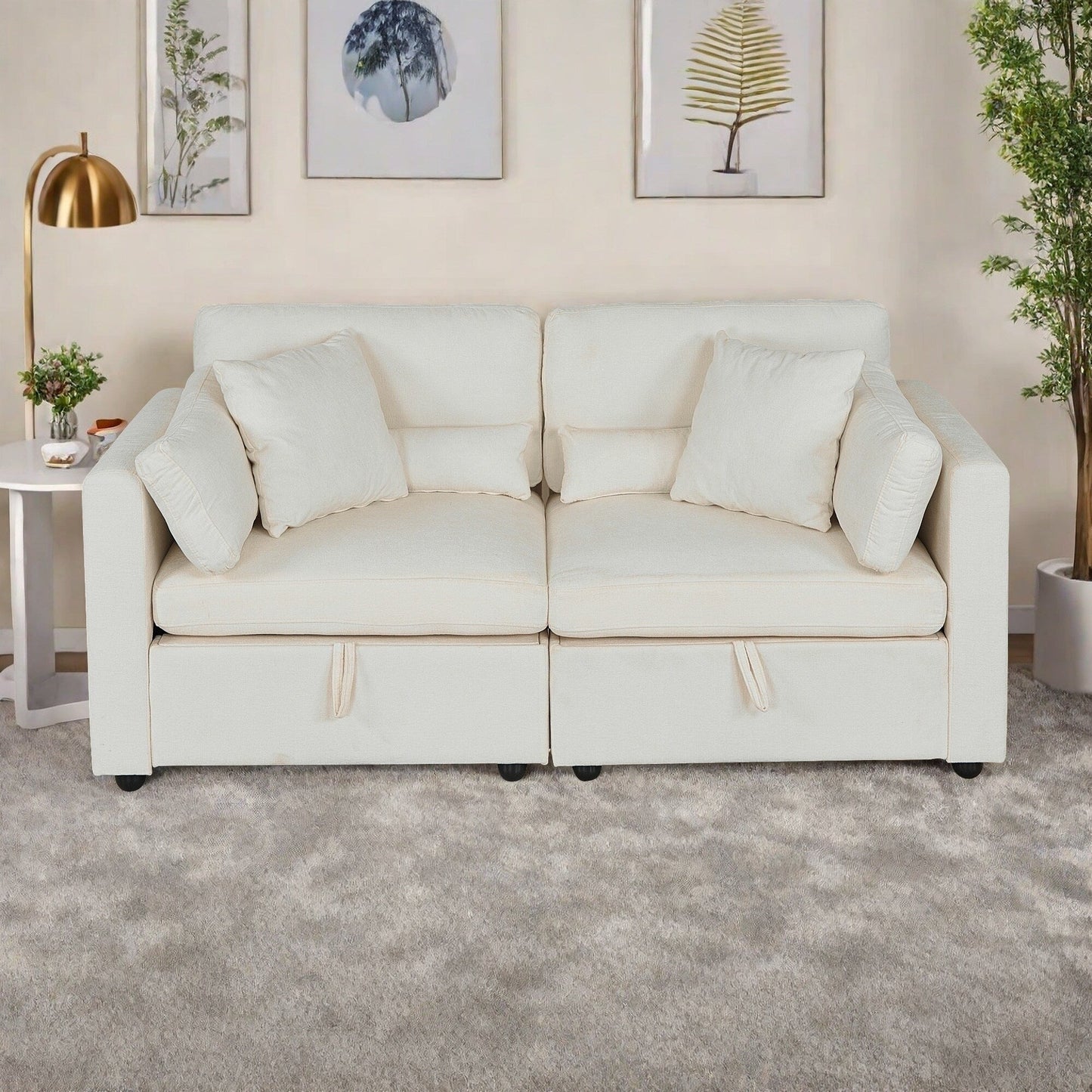 Divano a 2 posti in ciniglia con supporto per piedi in legno massello e piedini in ferramenta antiruggine