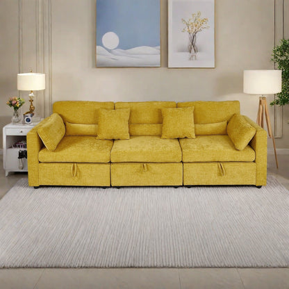 Divano a 3 posti in ciniglia con supporto per piedi in legno massello e piedini in ferramenta antiruggine