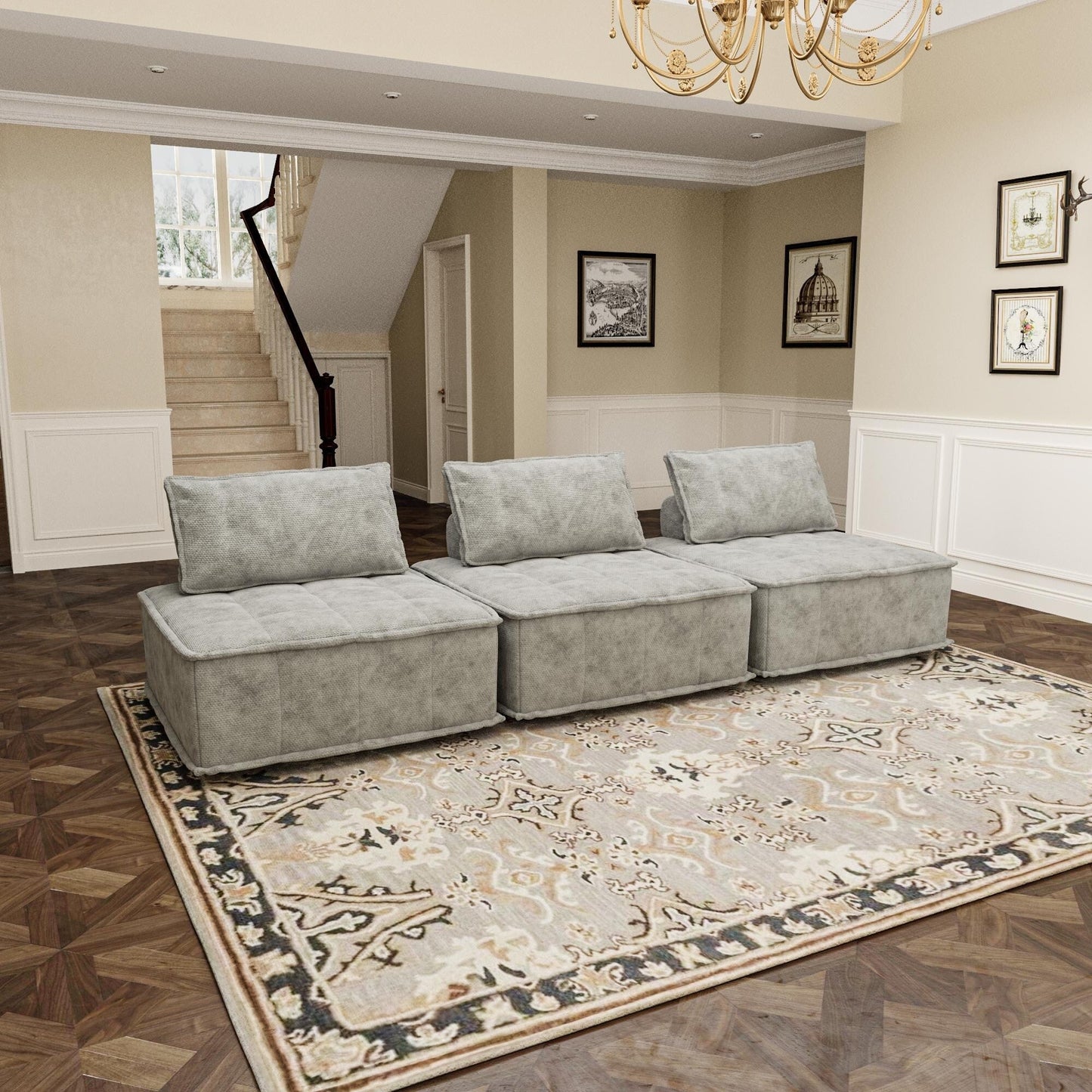 Set di divani modulari Chenille da 3 pezzi