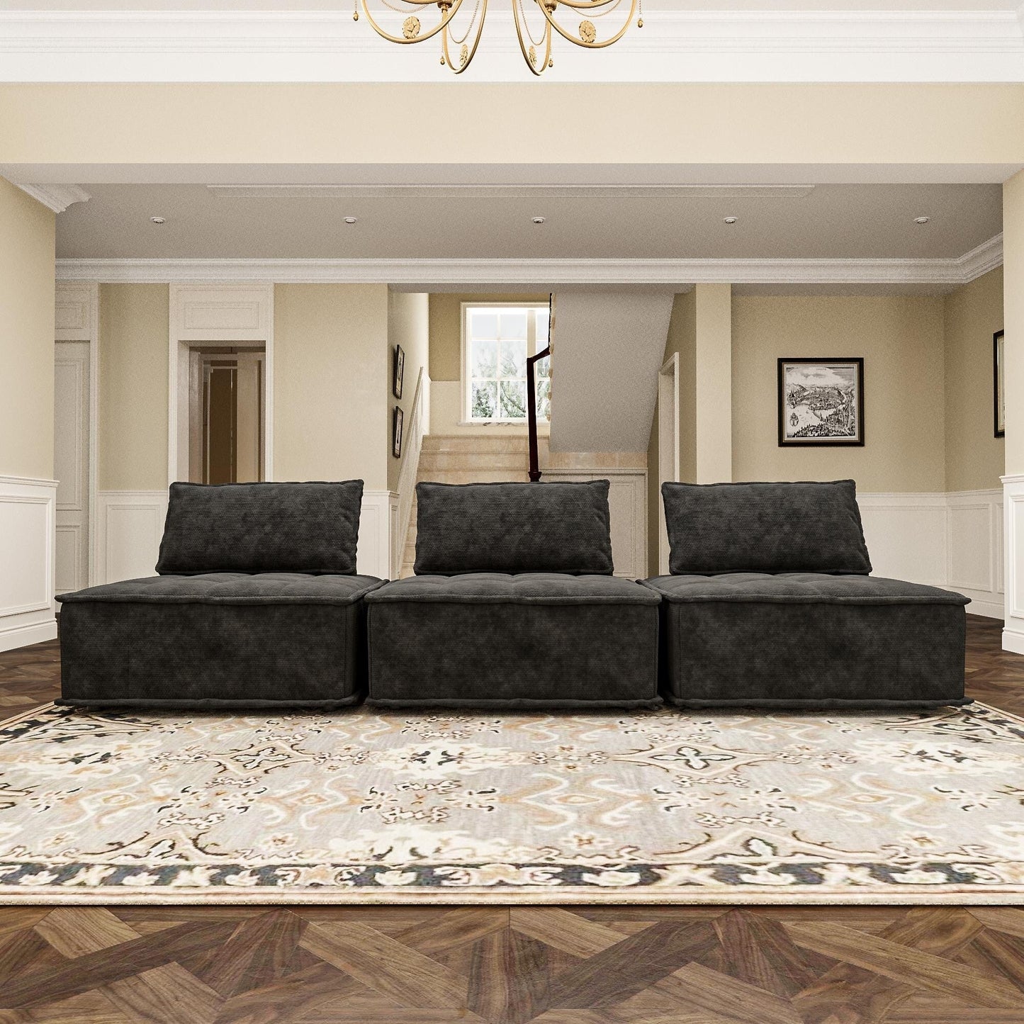 Set di divani modulari Chenille da 3 pezzi