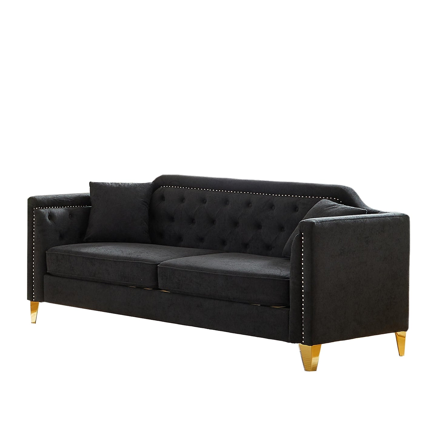 Divano capitonné in ciniglia a 3 posti con decorazione a chiodi in rame