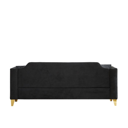 Divano capitonné in ciniglia a 3 posti con decorazione a chiodi in rame