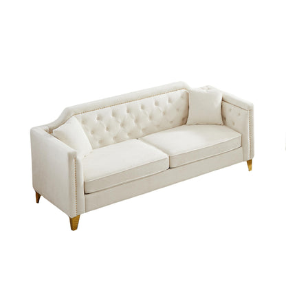 Divano capitonné in ciniglia a 3 posti con decorazione a chiodi in rame