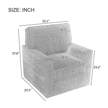 Poltrona girevole a 360° in ciniglia, poltrona moderna con tasche laterali, poltrona girevole, poltrona reclinabile ergonomica per camera da letto