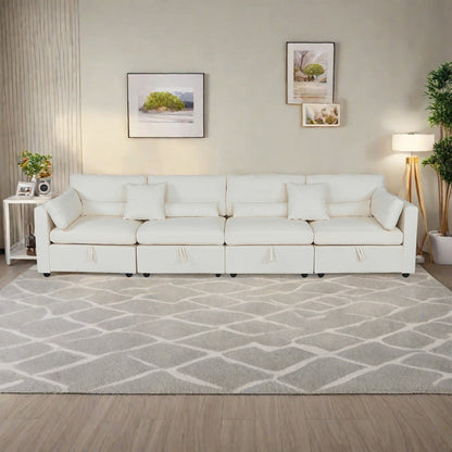 Divano a 4 posti in ciniglia con cuscino contenitore e supporto per piedi in legno massello e piedini in ferramenta antiruggine