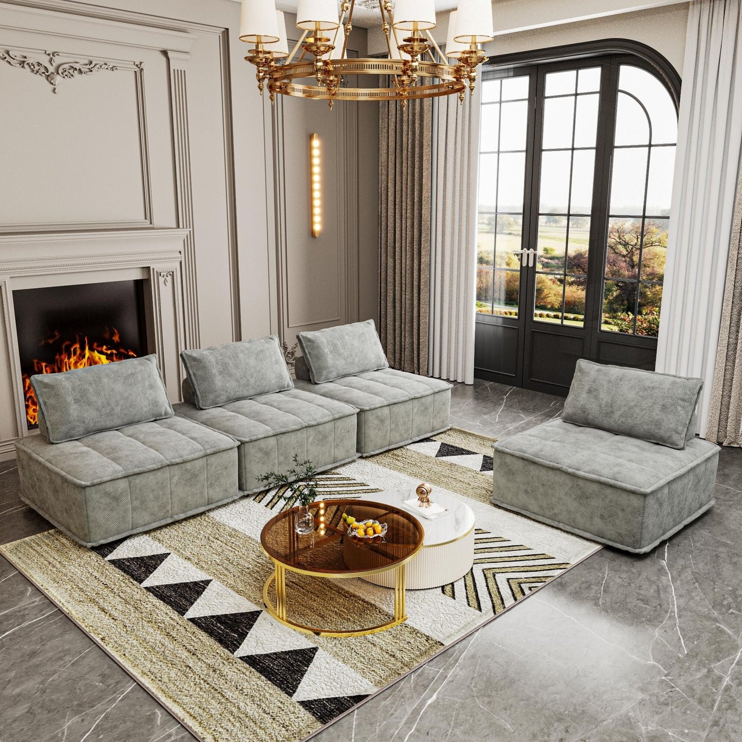 Set di divani modulari Chenille da 4 pezzi