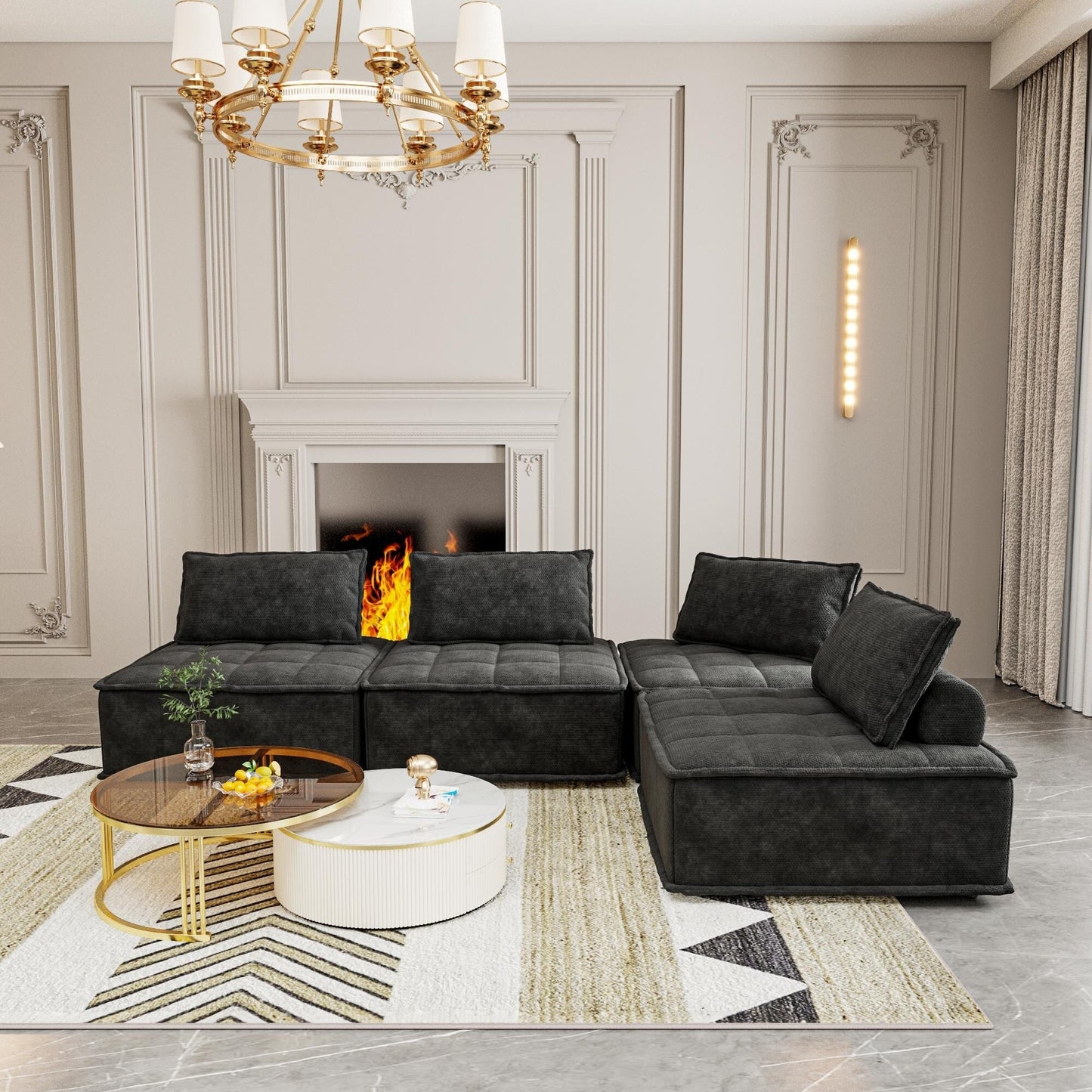 Set di divani modulari Chenille da 4 pezzi