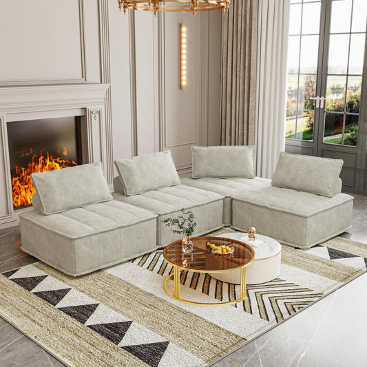 Set di divani modulari Chenille da 4 pezzi