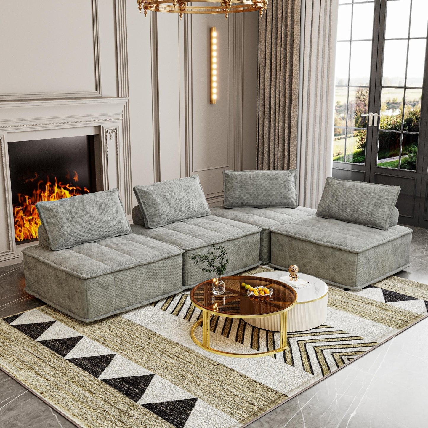 Set di divani modulari Chenille da 4 pezzi