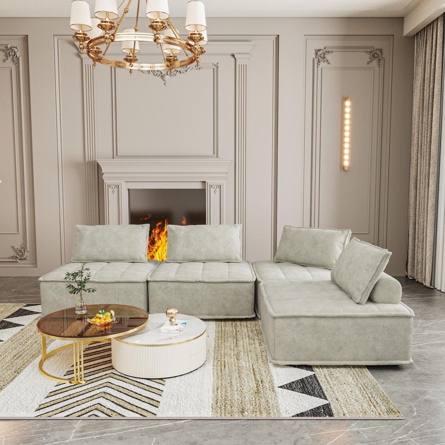 Set di divani modulari Chenille da 4 pezzi