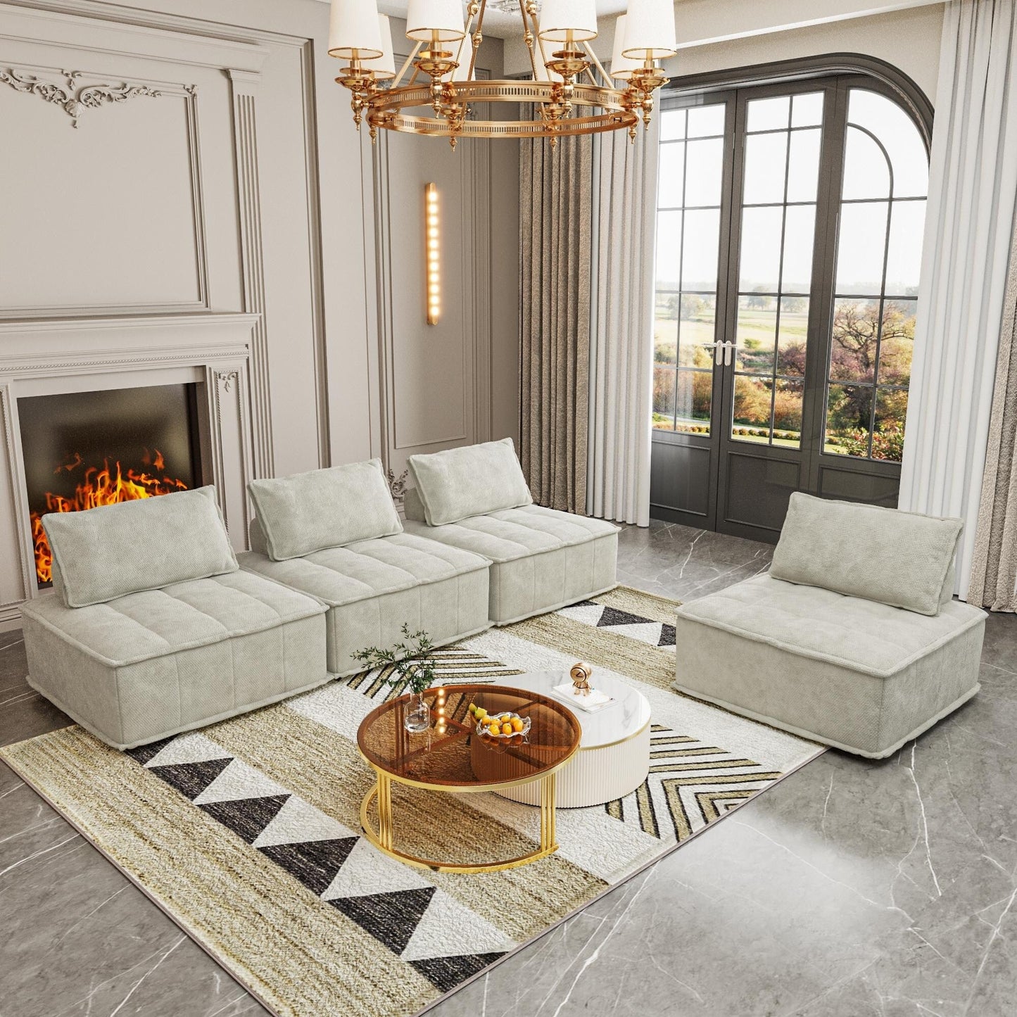 Set di divani modulari Chenille da 4 pezzi