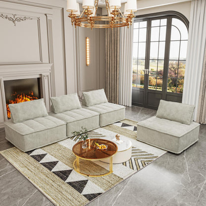 Set di divani modulari Chenille da 4 pezzi