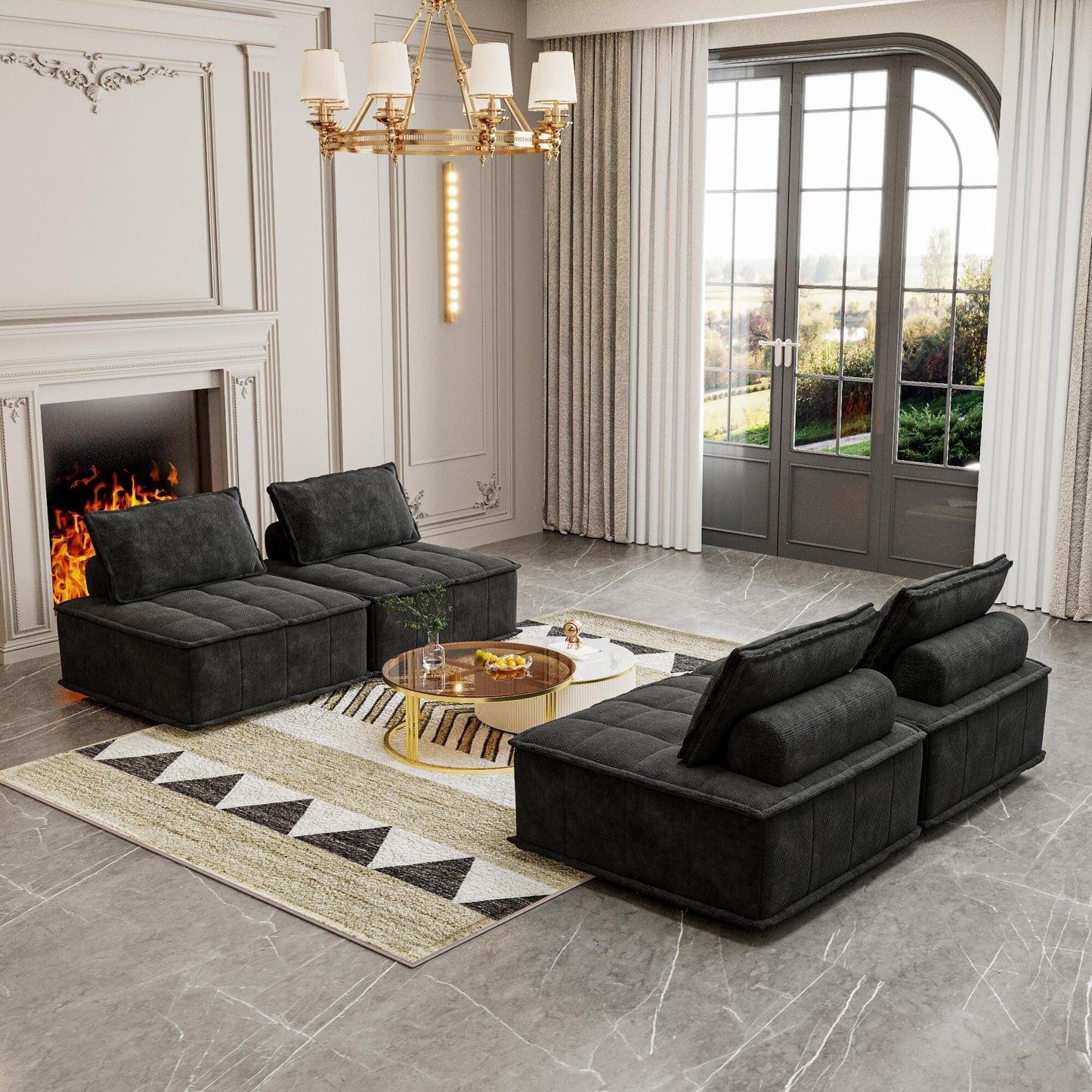 Set di divani modulari Chenille da 4 pezzi