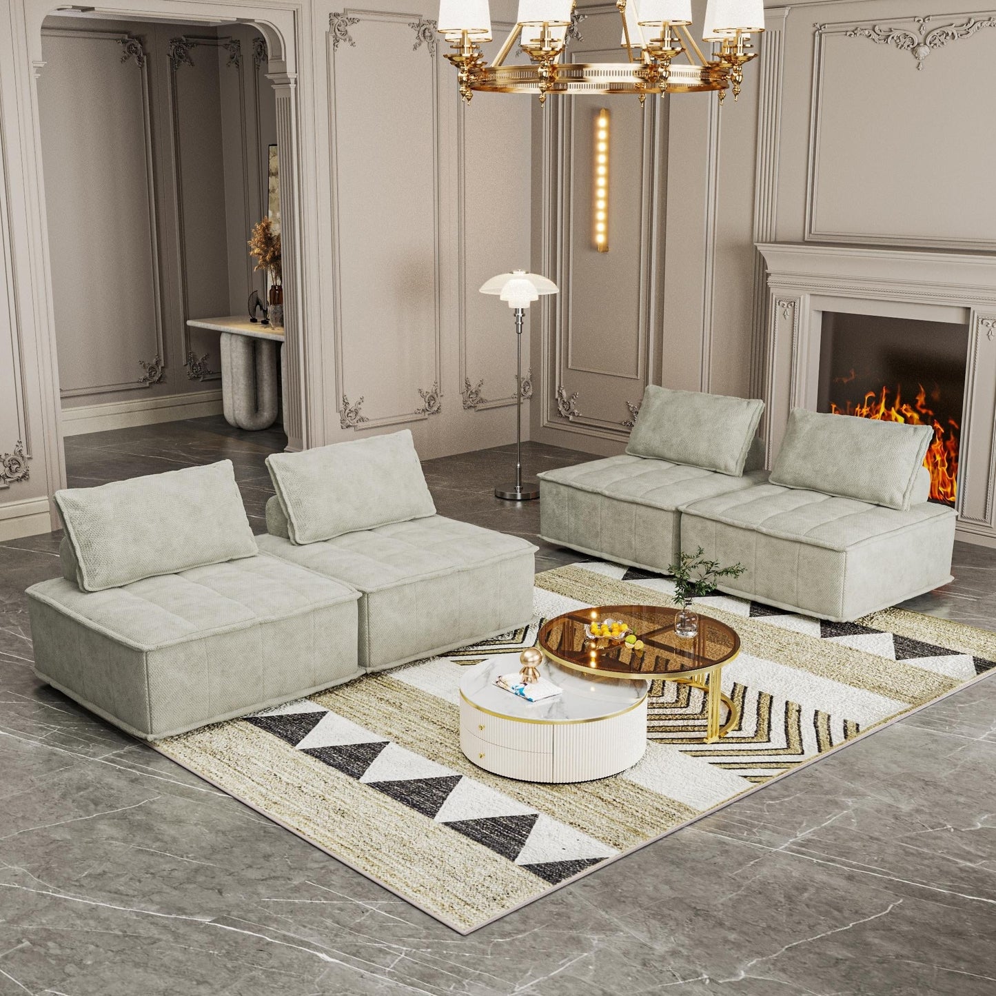 Set di divani modulari Chenille da 4 pezzi