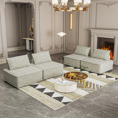 Set di divani modulari Chenille da 4 pezzi