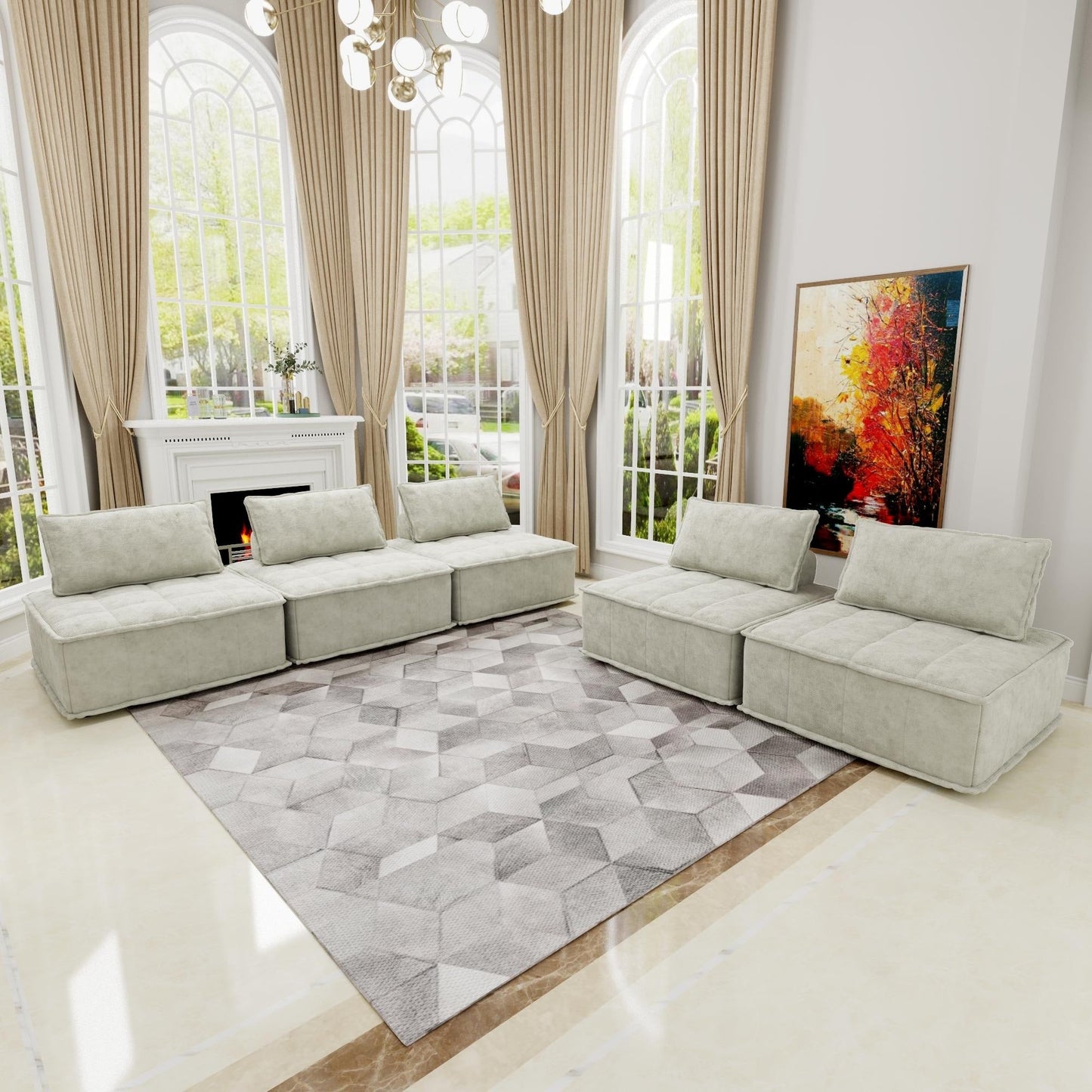 Set di divani modulari Chenille da 5 pezzi