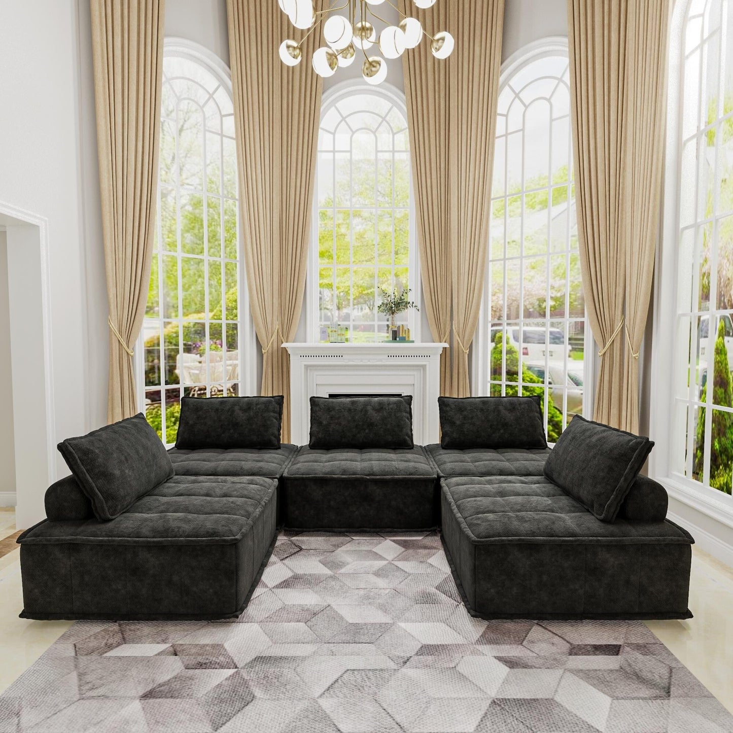 Set di divani modulari Chenille da 5 pezzi