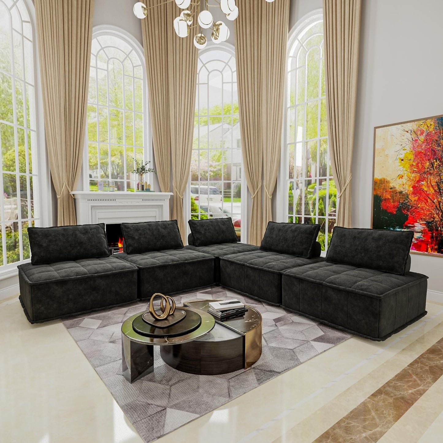 Set di divani modulari Chenille da 5 pezzi