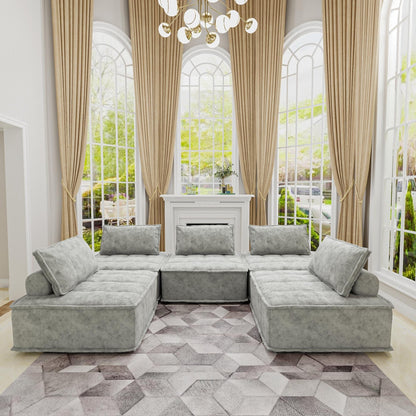 Set di divani modulari Chenille da 5 pezzi