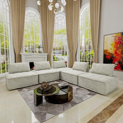 Set di divani modulari Chenille da 5 pezzi