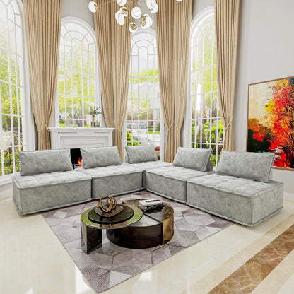 Set di divani modulari Chenille da 5 pezzi