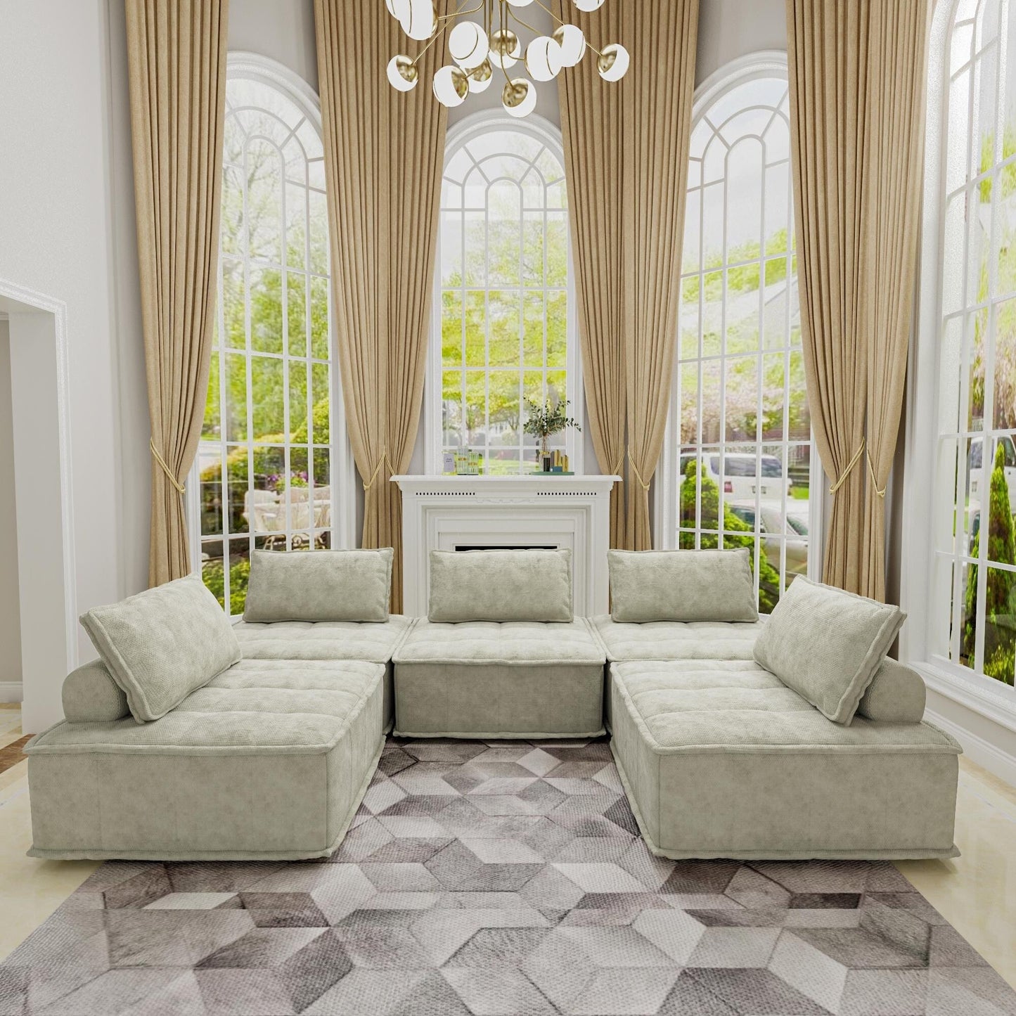 Set di divani modulari Chenille da 5 pezzi