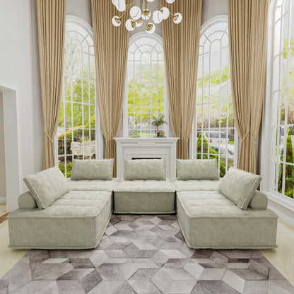 Set di divani modulari Chenille da 5 pezzi