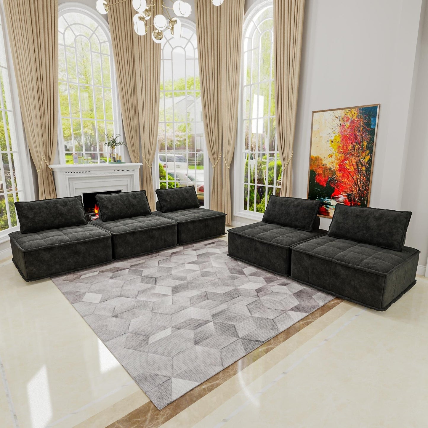 Set di divani modulari Chenille da 5 pezzi