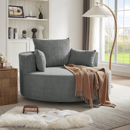 Poltrona lounge con braccioli in ciniglia, poltrona rotonda con base girevole a 360 gradi e 3 cuscini rimovibili