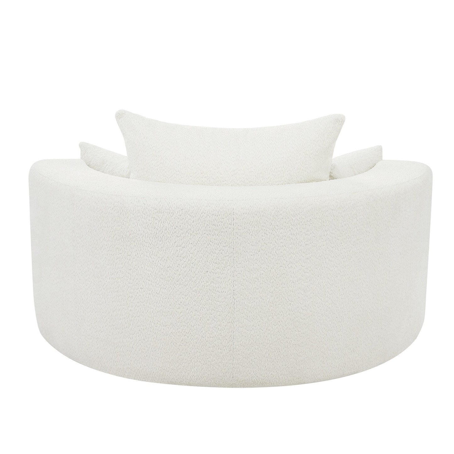 Poltrona lounge con braccioli in ciniglia, poltrona rotonda con base girevole a 360 gradi e 3 cuscini rimovibili