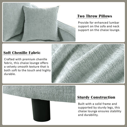 Divano letto con chaise longue in ciniglia, divano imbottito con schienale trapuntato e 2 cuscini staccabili per soggiorno