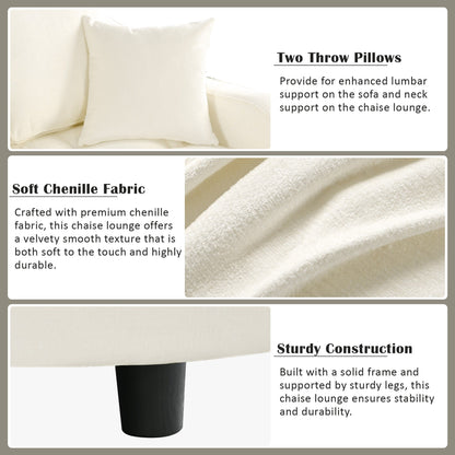 Divano letto con chaise longue in ciniglia, divano imbottito con schienale trapuntato e 2 cuscini staccabili per soggiorno