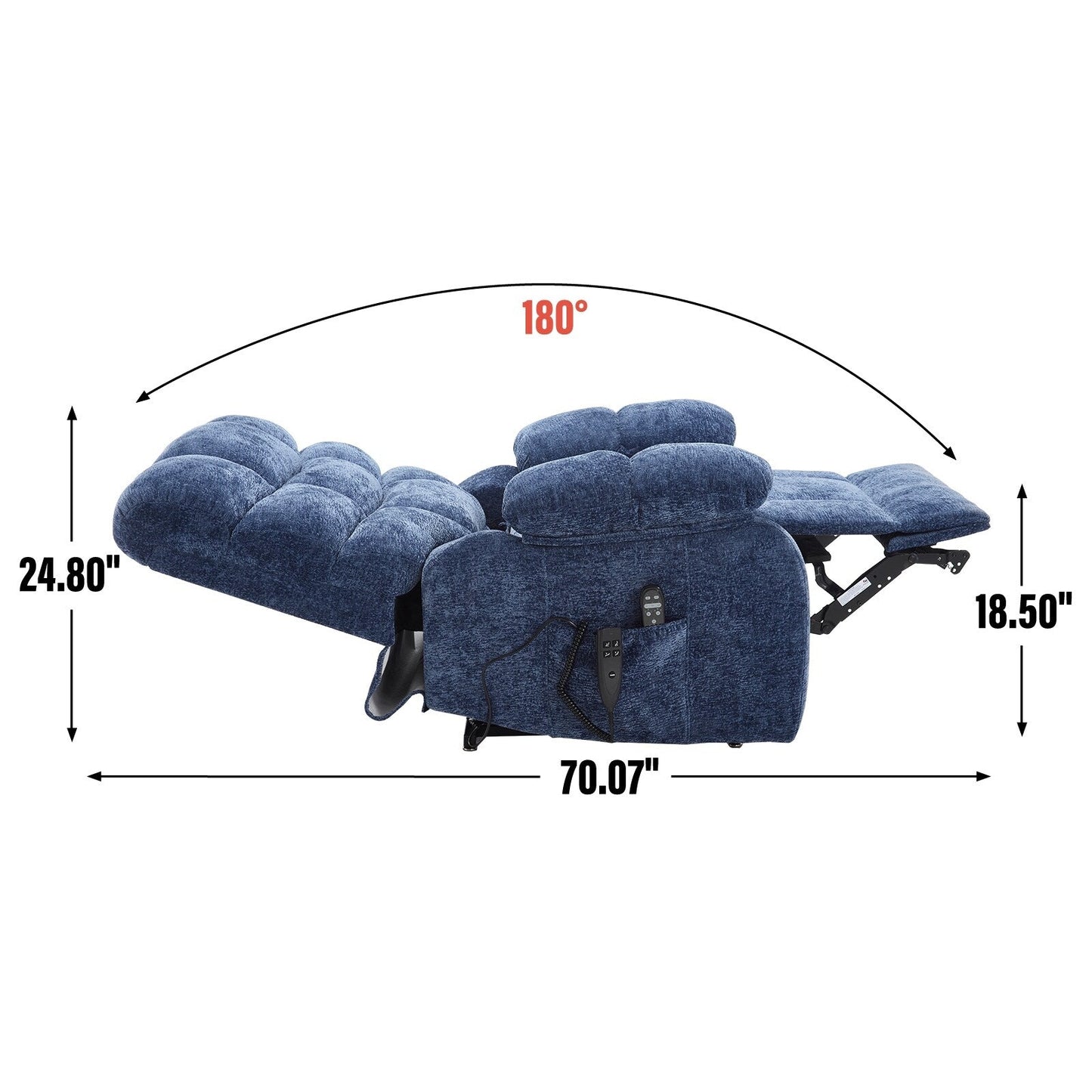Poltrona reclinabile elettrica Chenille Dual Motor Infinite Position, poltrona reclinabile oversize con massaggio termico e telecomando elettrico