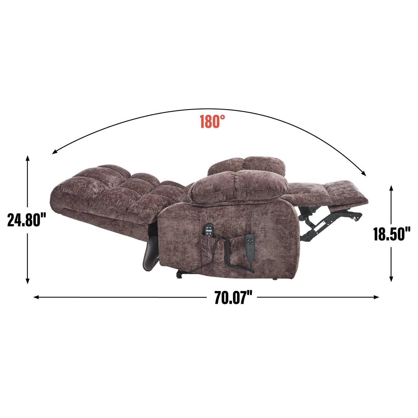 Poltrona reclinabile elettrica Chenille Dual Motor Infinite Position, poltrona reclinabile oversize con massaggio termico e telecomando elettrico