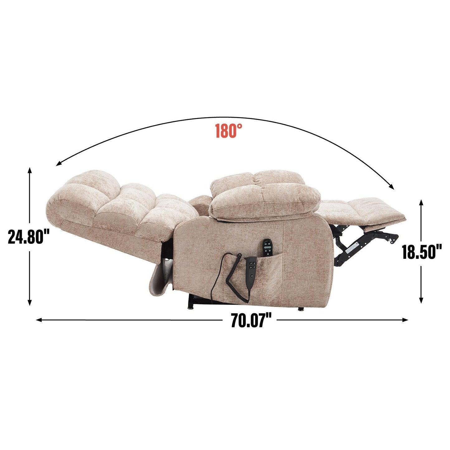 Poltrona reclinabile elettrica Chenille Dual Motor Infinite Position, poltrona reclinabile oversize con massaggio termico e telecomando elettrico
